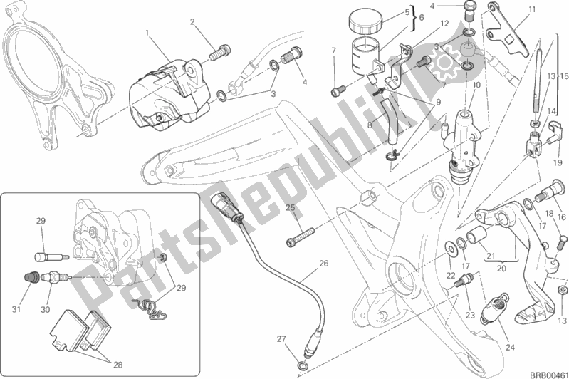Todas las partes para Sistema De Freno Trasero de Ducati Monster 1200 USA 2015